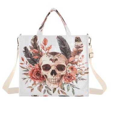 Imagem de Burbuja Sacola feminina com flor de caveira em aquarela de veludo cotelê, bolsa tiracolo para compras, trabalho, viagem, P, B334, Small