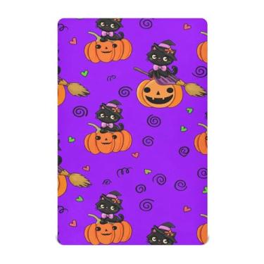 Imagem de Burbuja Lençol de berço de gato sentado em abóboras para meninos e meninas, lençol com elástico 71 x 132 cm para colchões padrão de berço e cama infantil, macio e respirável