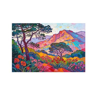 Imagem de BMZFYBS Pôster de arte de parede abstrata flores coloridas árvore de montanha 3 - decoração moderna - pintura em tela para sala de estar escritório 20 x 30 cm 8 x 12 pol sem moldura