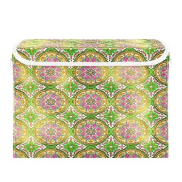 Imagem de CEBUGI Caixotes de armazenamento com tampas, caixa de armazenamento de tecido dobrável, organizadores de cubo floral, para prateleiras de quarto de armário de casa 40 x 30 x 30 cm