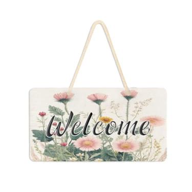 Imagem de Burbuja Placa de boas-vindas de flores silvestres para porta da frente, placa de boas-vindas de PVC para decoração de férias, 15 x 28 cm