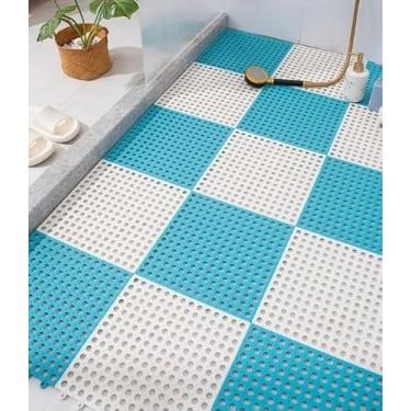 Imagem de Tapete Modular Banheiro Antiderrapante 30x30cm – 6 Unidades para Box Chuveiro Sauna e Piscina (BRANCO e AZUL)