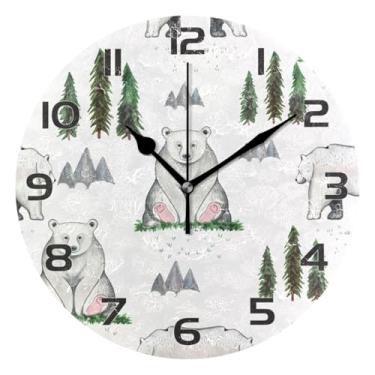 Imagem de YETTASBIN Relógio de parede Bears, silencioso, sem tique-taque, operado por bateria, relógio redondo decorativo criativo para cozinha, sala de estar, banheiro, decoração de escritório em casa, escola