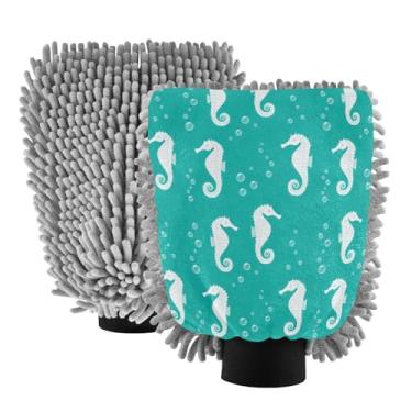 Imagem de STAYTOP Luvas de lavagem de carro hipopótamo fofas, 2 peças, luvas de microfibra de chenille, sem arranhões, panos de esponja de lavagem ultra absorventes para carros, limpeza doméstica - M