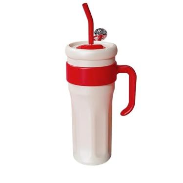 Imagem de Copo Térmico com Canudo de Aço Inox 1200ml com Alça Térmica Fitness com Tampa(Vermelho com branco 1200ml)