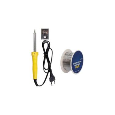 Imagem de Ferro de Solda 60W, 127V, Ponta Fina, Cabo Ergonômico, Aquecimento Rápido, 22cm, Cobre e Aço, 170g