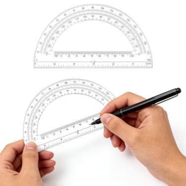 Imagem de Pacote com 2 transferidores de plástico, transferidores para material de escritório de sala de aula de geometria, transferidores de matemática de 180 graus, geometria