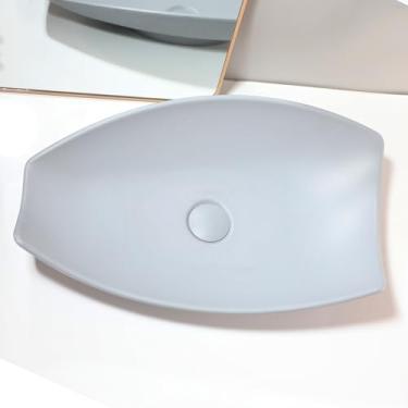 Imagem de OUBONI Pia de vaso de resina de pedra 53 × 35 cm retangular irregular para bancada de banheiro, pias cinza com ralo