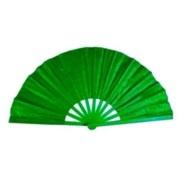 Imagem de Leque Grande Brilho Glitter Colorido Para Festa Dança Carnaval Decoração Luxo Oriental 34x60cm(Leque Glitter Verde,kit c/ 5)