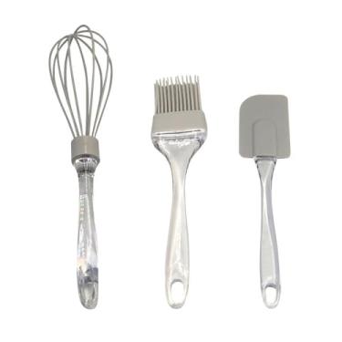 Imagem de Conjunto de Utensílios de Silicone, 3 Peças, Cinza, Inclui Fuê, Espátula e Pincel, Resistente ao Calor até 230°C, Material Plástico e Silicone