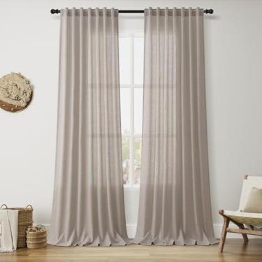 Imagem de Nanspring Cortinas longas de 250 cm para sala de estar, pedra bege, linho, filtro de luz, semitransparente, aba traseira, simples, moderna, do chão ao teto, cortinas de casa de fazenda para quarto e