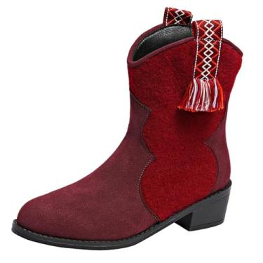 Imagem de Botas femininas de salto alto no tornozelo, confortáveis, bico fino, sapatos casuais para uso em ambientes internos e externos, Vermelho, 39
