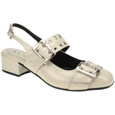 Imagem de Sapato Feminino Slingback Bico Quadrado Fivela Salto Grosso (Off-white, BR, Adulto, Numérico, 35)