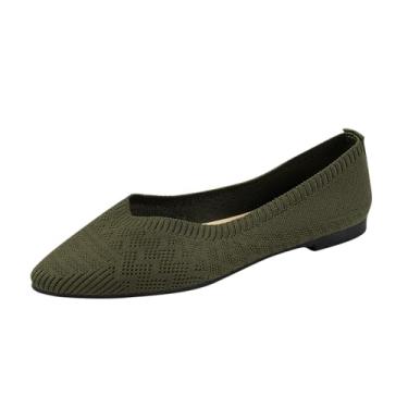 Imagem de Sandálias femininas confortáveis de bico redondo, calçado casual com salto baixo de 1 cm respirável para uso diário, Verde militar, 38