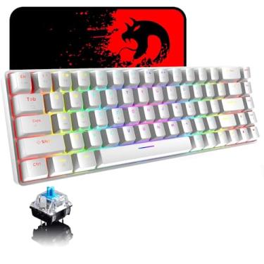 Imagem de Teclado mecânico para jogos 60% mini 68 teclas com fio tipo C 18 efeitos de luz de fundo, mouse favo de mel RGB leve 6400DPI, mouse pad grande compatível com PS4,laptop (interruptor branco/azul)