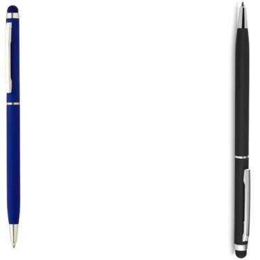 Imagem de Caneta Esferográfica Touch Screen Metálica, Corpo Emborrachado, Escrita Azul, Ponta Fina 0.7mm, Design Moderno, para Escritório, 14.5cm (Azul e Preto)