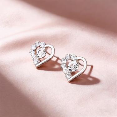 Imagem de Brincos femininos Love Shape com design brilhante de diamante falso e pérola, bonitos e exclusivos, adequados para o dia a dia e qualquer ocasião.