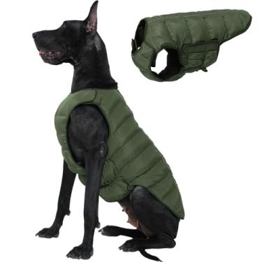 Imagem de Kuoser Casaco acolchoado para cães extra grandes, à prova de vento, refletivo, acolchoado para animais de estimação, roupas para clima frio, macacão de neve para filhotes com , fácil de colocar/tirar