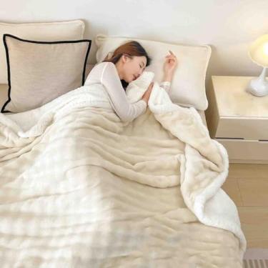Imagem de Cobertor de lã, cobertores e mantas fofos, femininos, masculinos, para cama, cachecol adulto, duplo, solteiro, para sofá, lã de camada dupla, grosso, quente, macio, confortável para primavera, outono