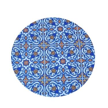 Imagem de Sousplat Completo, 1 Peça, Azul Azulejo, Base MDF com Capa Removível em Microfibra, 35 x 35 cm, Mesa de Jantar, Redondo, Lavável