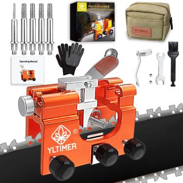 Imagem de YLTIMER Afiador de motosserra, kit de gabarito de afiar motosserra manual, ferramenta portátil para afiar motosserra com 5 rebarbas e bolsa de transporte para motosserras de 15 a 56 cm (laranja)