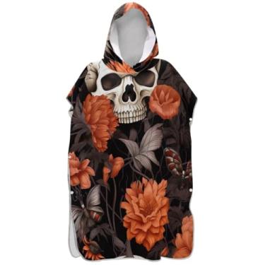 Imagem de Joisal Poncho de surfe para trocador adulto toalha de banho com capuz bonito plus size flores vintage caveiras marrons ponchos femininos com capuz