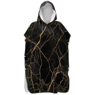 Imagem de Joisal Roupão de mudança de poncho de surfe de mármore preto dourado para adultos toalhas de banho com capuz absorvente unissex poncho adulto com capuz