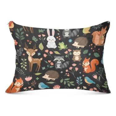 Imagem de Fronha decorativa com zíper de animais da floresta com estampa de arte padrão queen king size fronhas para cama grandes, tamanho padrão, 51 x 66 cm