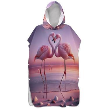 Imagem de Joisal Roupão rosa para troca de flamingos dos namorados para adultos, poncho de surfe, ponchos de praia plus size, para homens, toalha de banho com capuz fofo