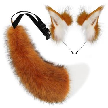 Imagem de COSYEARS Faux Fur Furry Cat Ears Headband and Fox Wolf Tail Plush Cosplay Costume Accessories Set Halloween Parties