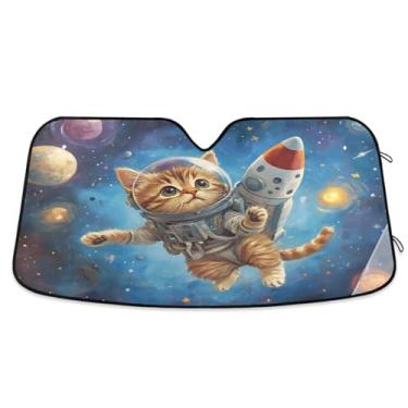 Imagem de Persianas de janela de carro foguete gato espacial para-brisa frontal proteção UV carro janela frontal sombra mantém o veículo fresco pequeno
