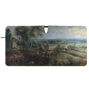Imagem de Guarda-sol personalizado Rubens Chateau Het Steen Hunter Car Windshield Sun Shade Bonito Dobrável Janela Carro Para-brisa Frontal Floral Animal, 81.3 cm x 157.5 cm