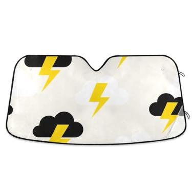 Imagem de Nuvens personalizadas relâmpago branco carro para-sol para-brisa engraçado caminhão dobrável auto carro sombra para para-brisa dianteiro S, 134.6 cm x 59.7 cm