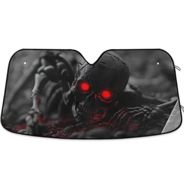Imagem de Guarda-sol personalizado Halloween caveira horror zumbi para para-brisa de carro engraçado retrátil dobrável animal capa de para-brisa automotivo protetor solar L, 144,8 cm x 80 cm