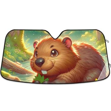 Imagem de Guarda-sol personalizado com estampa animal de castor para para-brisa de carro, caminhão dobrável, sombra de carro para para-brisa frontal M, 139,7 cm x 70,1 cm