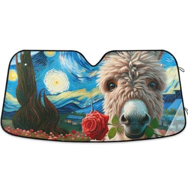 Imagem de Noite estrelada burro rosa flores guarda-sol para carro para-brisa bonito dobrável caminhão carro janela persianas para-brisa frontal retrátil S, 134,6 cm x 59,7 cm