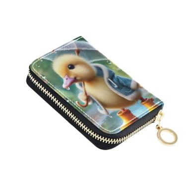 Imagem de Carteira feminina com protetor de cartão de crédito com bloqueio de RFID, carteira de couro com zíper e bolso para moedas, pato amarelo vívido