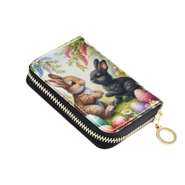 Imagem de Playful Easter Bunnies Spring Joy Carteiras femininas com zíper em torno do porta-cartões de crédito com bloqueio de RFID e porta-moedas com chaveiro