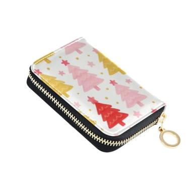 Imagem de Carteira feminina pequena com bloqueio de RFID, carteira de couro com zíper e bolsa de moedas, lindas árvores de Natal, branca