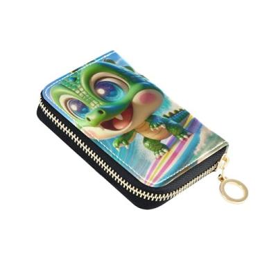 Imagem de Carteira feminina com zíper e porta-cartões com bloqueio de RFID, couro para viagem, dinheiro, bolso para moedas, desenho fofo, crocodilo, engraçado