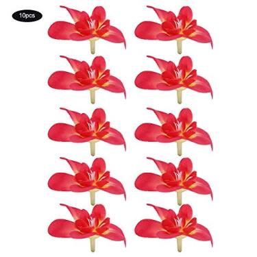 Imagem de Ainoli 10 unidades de flores falsas de orquídea artificial simulam floral para decoração de guirlanda de noiva de casamento (Vermelha)