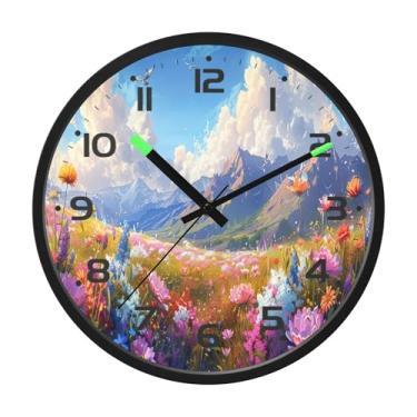 Imagem de SEHANY Herb Wildflower Relógio de parede silencioso sem tique-taque relógio redondo operado por bateria 30 cm controle de som luz noturna relógios de parede para sala de estar, cozinha, quarto