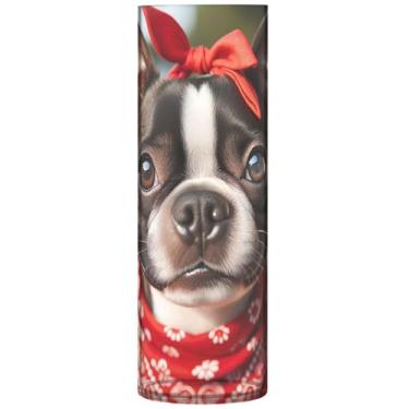 Imagem de Vaso de flores cilíndrico para buldogue de mesa fofo filhote de cachorro grande vaso de flores personalizado floral moderno decorações, 30 cm x 9,9 cm