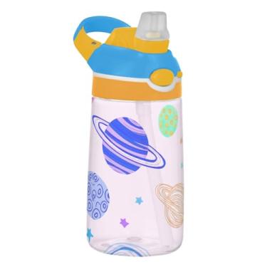 Imagem de Garrafa de água infantil Tritan de 473 ml com tampa de canudo à prova de vazamento, garrafa de água esportiva para escola, reutilizável de 473 ml, alça de transporte, planetas coloridos, estrelas