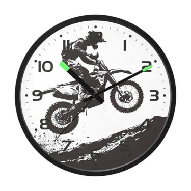 Imagem de SEHANY Relógio de parede vintage americano para motocicleta, silencioso, sem tique-taque, operado por bateria, controle de som, luz noturna, relógios de parede para sala de estar, cozinha, quarto