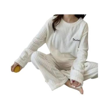 Imagem de Conjunto De Pijama Feminino De Veludo Quente Para Outono, Pulôver De F