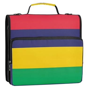 Imagem de Fichários básicos de 3,8 cm com 3 anéis resistentes da bandeira da Maurícia com zíper organizador de portfólio e estojo para pasta de anel, bolsa para fichário de ensino médio com alça