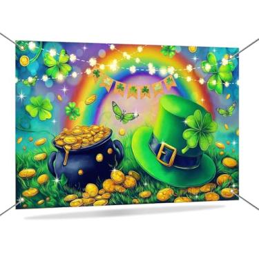 Imagem de Mocsicka Banner de fundo para o dia de São Patrício, verde, arco-íris, moedas douradas, feliz dia de São Patrício, trevo da sorte, decorações de festa de São Patrício, adereços para cabine de fotos