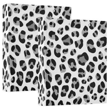 Imagem de Fichários personalizados com estampa de leopardo, preto, cinza, branco, 3 polegadas, 3 anéis, 200 folhas, fichário de escritório fofo, 31,5 x 27 x 6 cm, pacote com 2