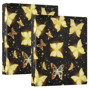 Imagem de Fichários personalizados de borboletas douradas pretas de 3,8 cm, 3 anéis, 200 folhas, pastas, caderno, anel redondo, fichário de escritório, 31,5 x 27 x 6 cm, 1 pacote